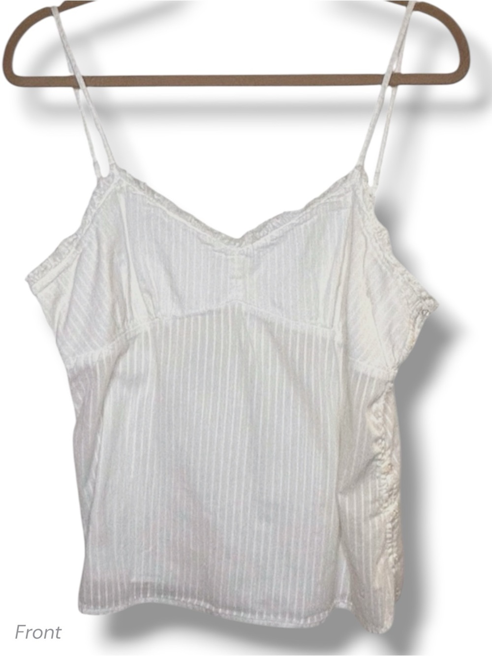 AE Y2K 100% Cotton White Tank Top Stripes Cottage Cami Pearl Button Up SemiSheer